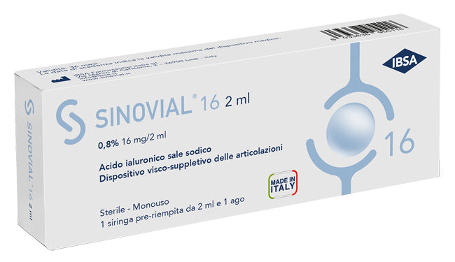 Siringa intra-articolare sinovial 16 acido ialuronico sale sodico 0,8% 16mg/2ml 2ml + ago 21 gauge