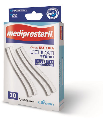 Cerotto per sutura medipresteril delicati tessuto non tessuto 6,4x108mm 10 pezzi