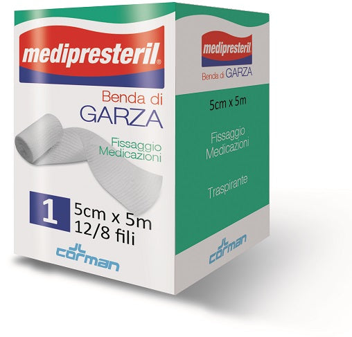 Benda di garza medipresteril 12/8 fu m5x5cm 12/8 fili