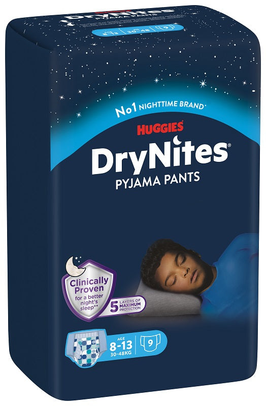 Pannolino huggies drynites 8/13 anni boy l 30/48kg 9 pezzi