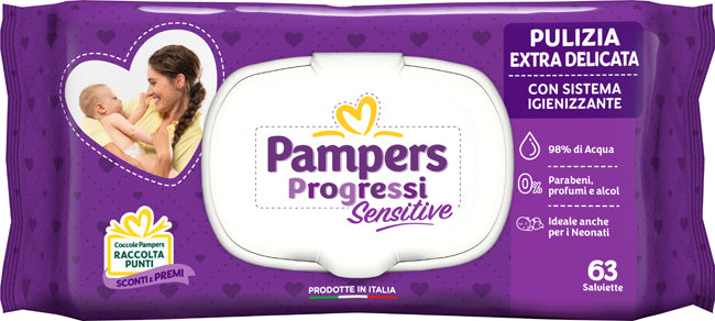 Pampers progressi salviette sensitive aloe ricarica 63 pezzi