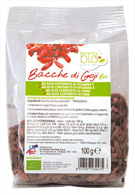Fsc semplice&bio bacche di goji bio ad alto contenuto di fibra 100 g