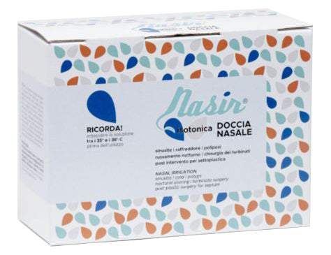 Nasir lavaggio nasale soluzione fisiologica isotonica sterile scatola con 4 sacche 500ml 4 blister 1 ventosa
