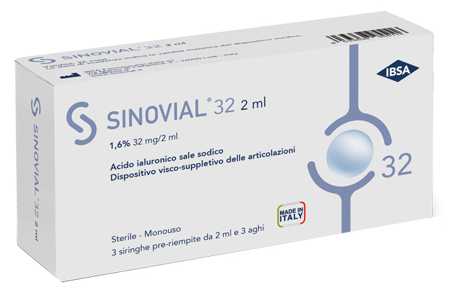 Siringa intra-articolare sinovial 32 acido ialuronico sale sodico 1,6% 32mg/2ml 3 siringhe x 2ml + 3 aghi