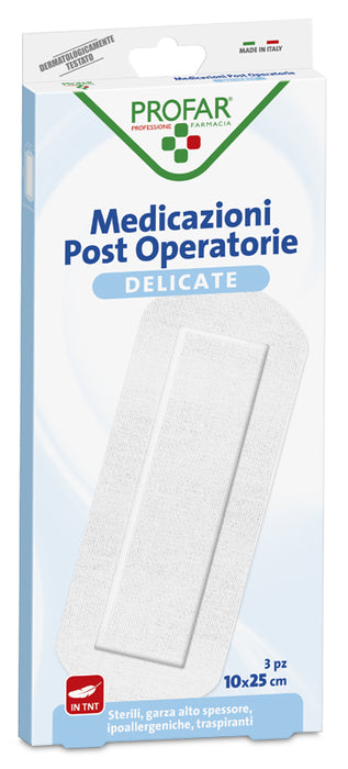 Medicazione post operatoria sterile garza antiaderente 10x25 cm 3 pezzi profar