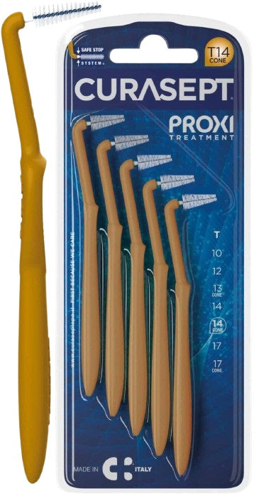 Scovolino curasept proxi angle misura t14 conico iso 4 colore ocra diametro 1,4 mm 5 pezzi