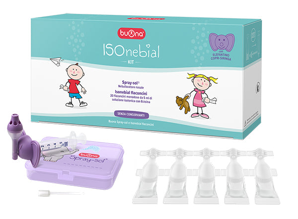 Isonebial kit pulizia cavita&#039; nasali 20 flaconcini monodose 5 ml + siringa luer lock soft-jeck + ago cannula + nebulizzatore spray