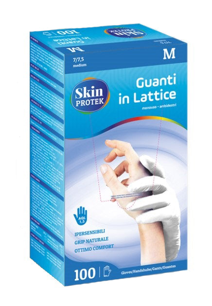 Guanto non chirurgico in lattice protex monouso con amido di mais skin protek ambidestro polsino salvastrappo misura medium 100 pezzi