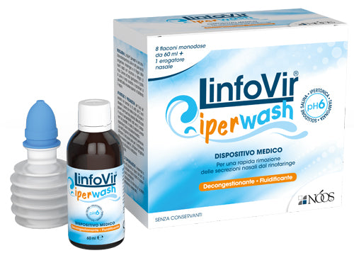 Linfovir iperwash soluzione salina ipertonica tamponata 8 flaconi da 60 ml + 1 erogatore nasale