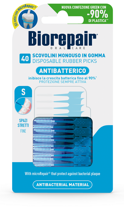 Biorepair oral care antibatterico scovolini monouso in gomma spazi stretti 40 pezzi