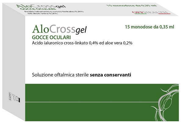 Alocross soluzione oftalmica acido ialuronico cross-linkato 0,2% e aloe vera 15 monodose da 0,35 ml
