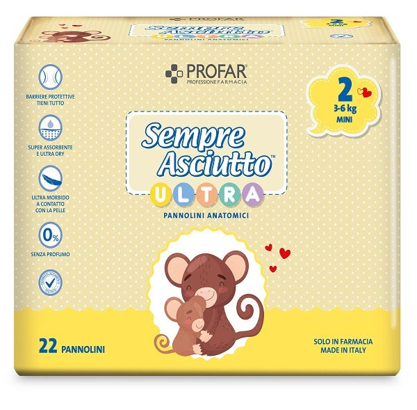 Pannolini profar sempre asciutto ultra mini 3/6 kg 22 pezzi