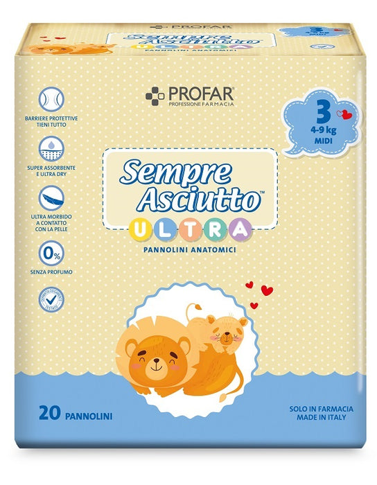 Pannolini profar sempre asciutto ultra midi 4/9 kg 20 pezzi