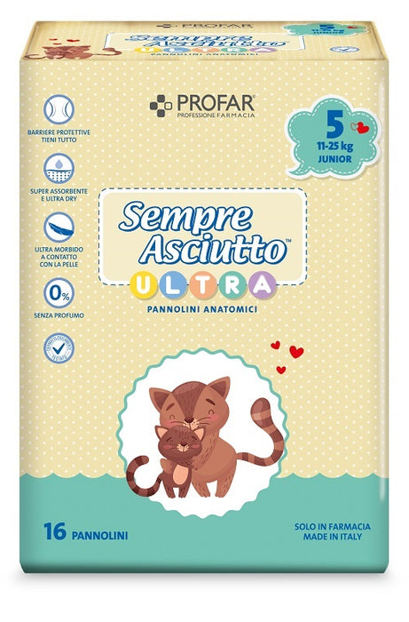 Pannolini profar sempre asciutto ultra junior 11/25 kg 16 pezzi
