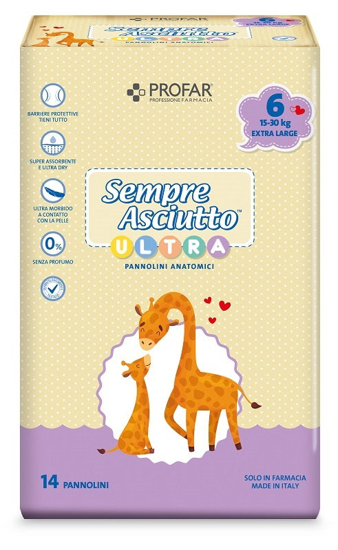 Pannolini profar sempre asciutto ultra extra 15/30 kg 14 pezzi