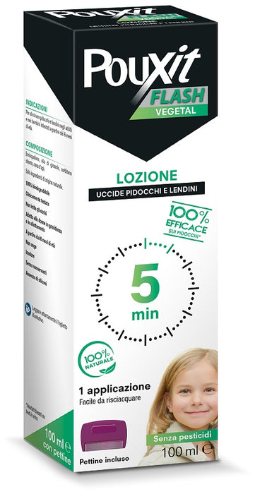 Pouxit flash vegetal lozione pidocchi e lendini 100 ml con pettine
