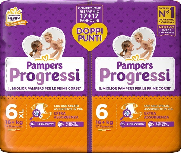 Pampers progressi pannolino extralarge pacco doppio 34 pezzi