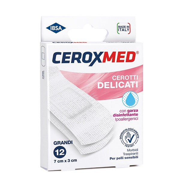Cerotti delicati ceroxmed con garza disinfettante per pelli sensibili 7x3cm 12 pezzi