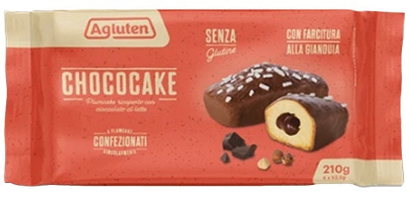 Agluten chococake 4 plumcake ricoperti con cioccolato al latte con farcitura alla gianduia x 52,5g