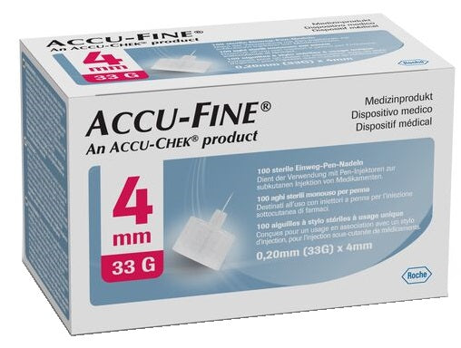 Ago ipodermico per penna da insulina accu-fine in acciaio inox 33 gauge 4 mm 100 pezzi