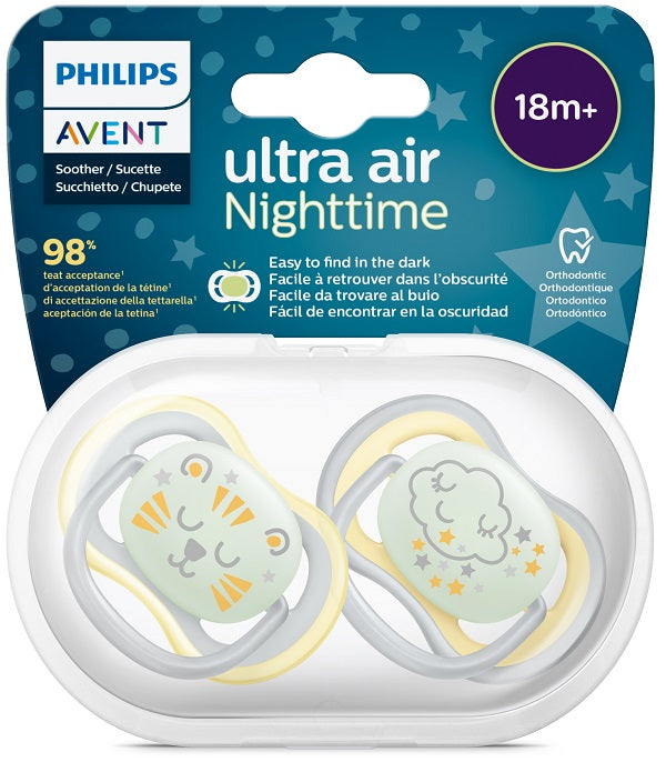 Avent ultra air nighttime ciuccio ortodontico 18 mesi+ 2 pezzi