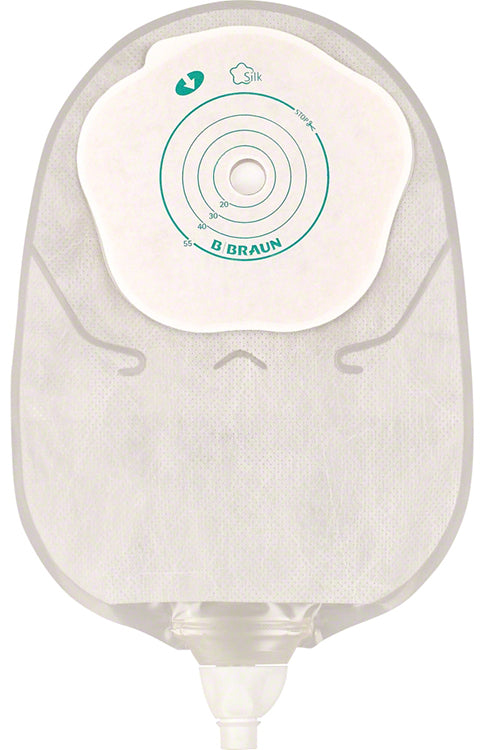 Sacca urostomia mono pezzo con protettore cutaneo e adesivo microporoso con rubineto e valvola antireflusso silk misura 12/55mm 30 pezzi flexima uro