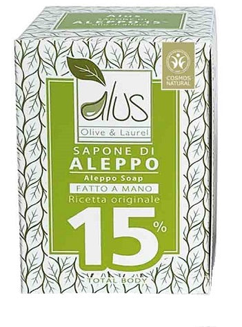 Alus olice & laurel sapone di aleppo fatto a mano 15% 200 g