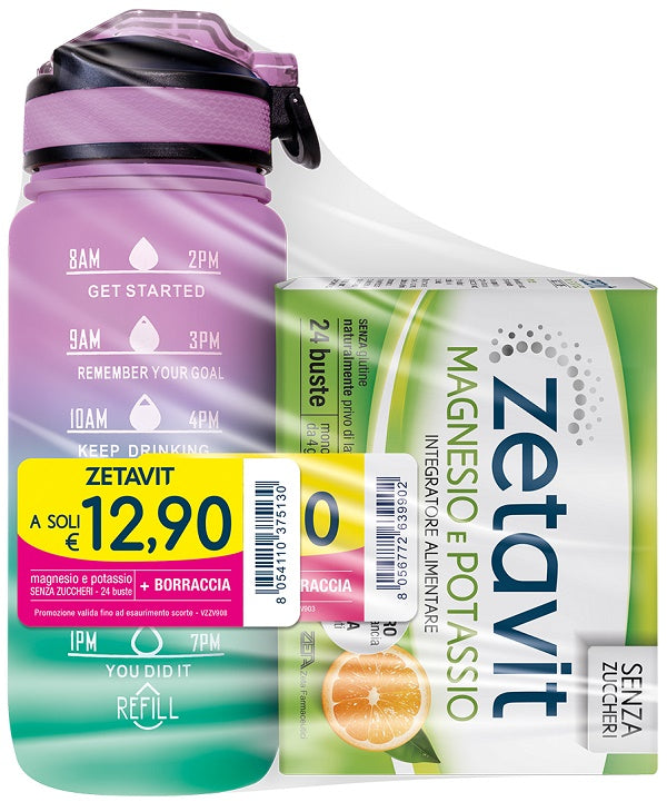 Zetavit magnesio potassio senza zucchero 24 buste 4 g + borraccia