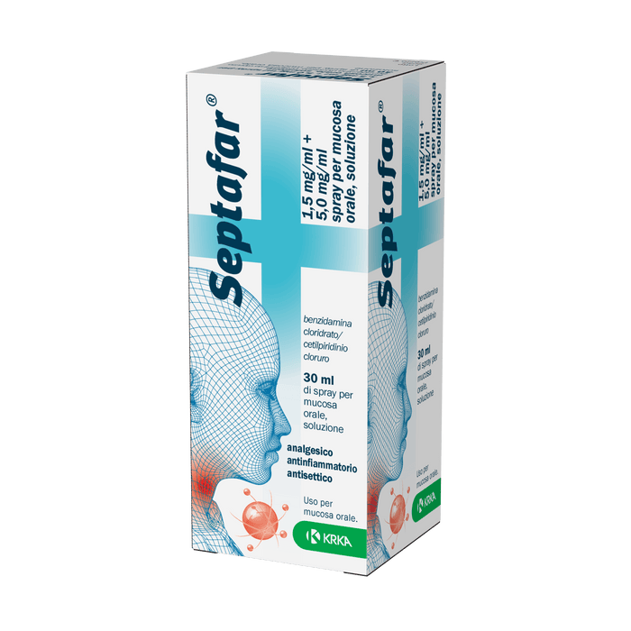 Septafar 1,5 mg/ml + 5,0 mg/ml spray per mucosa orale, soluzione